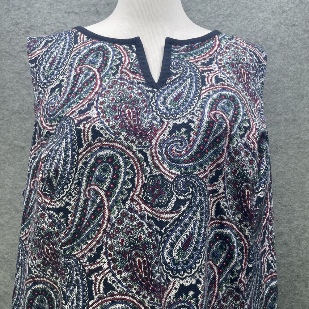 Talbots Womens 22W Plus Navy Red Paisley Cotton Stretch Sheath Dress Sleeveless - Picture 2 of 8